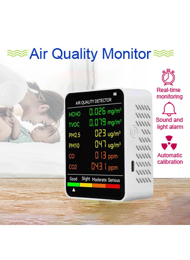 Lepmerk - 6 In 1 PM2.5 PM10 HCHO TVOC CO CO2 Multifunctional Air Quality Detector CO Carbon Dioxide - Image 1