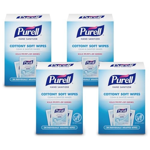 PURELL Cottony Soft Hand Sanitizing Wipes, Clean Scent, 24 Individually Wrapped Wipes (Pack of 4 Boxes) – 9029-04-CMR - Image 1