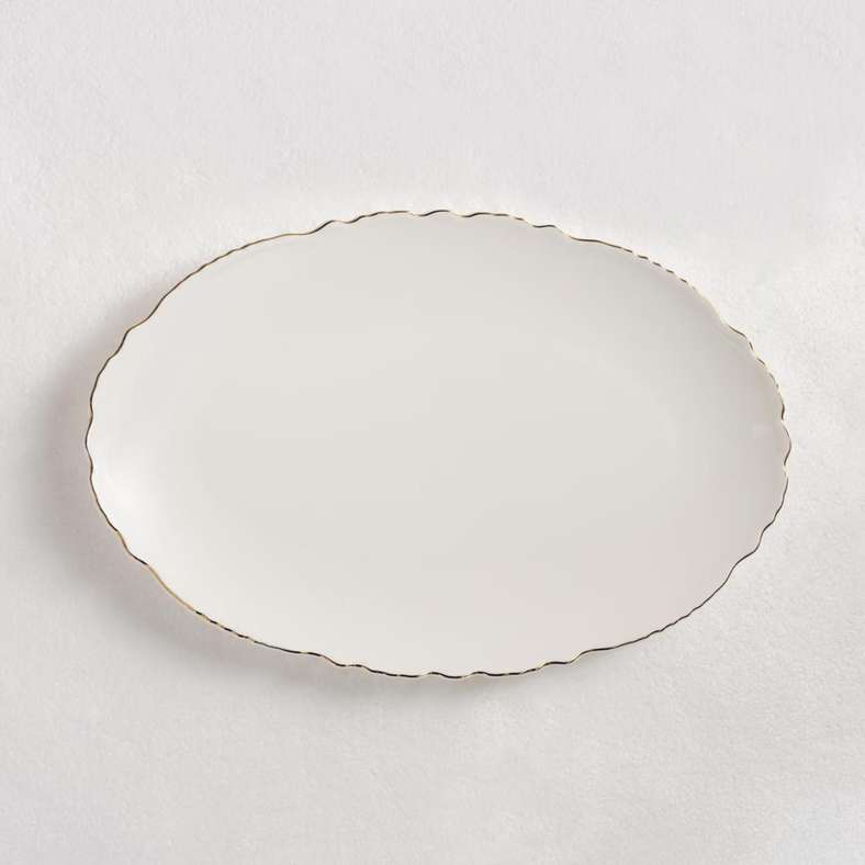 Pan Home Amari Scallop Porcelain Oval Platter - White - Image 4
