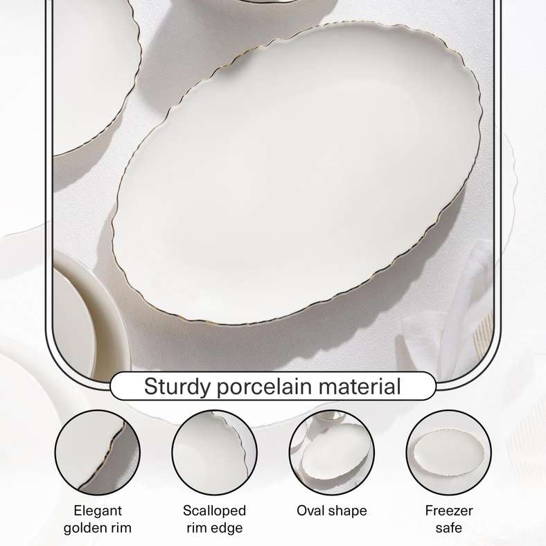 Pan Home Amari Scallop Porcelain Oval Platter - White - Image 5
