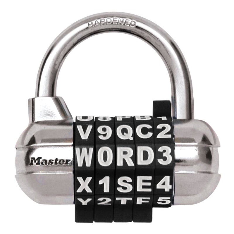 Master Lock Padlock, Set Your Own Word Combination Lock, 2-1/2 in. Wide, Black, 1534DBLK - Image 1