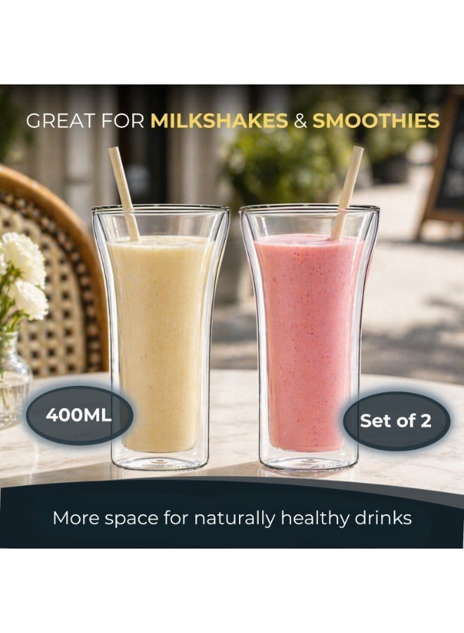 BLACKSTONE Double Wall Borosilicate Tall Glass Set of 2, 400ml, Clear Glass Cups for Cold Coffee, Iced Americano Latte Drinks and Fresh Juice, DG502 - Image 4