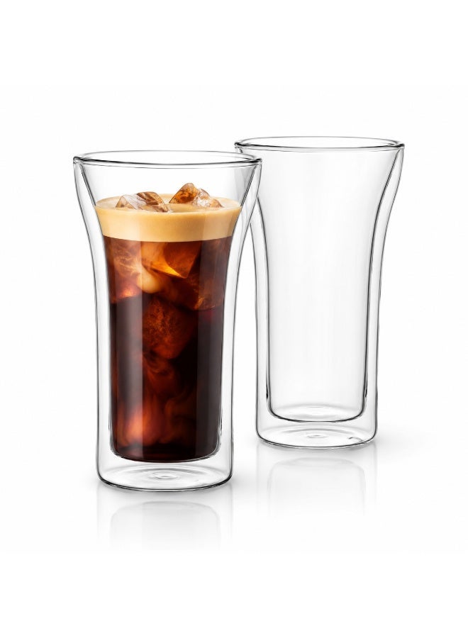 BLACKSTONE Double Wall Borosilicate Tall Glass Set of 2, 400ml, Clear Glass Cups for Cold Coffee, Iced Americano Latte Drinks and Fresh Juice, DG502 - Image 1