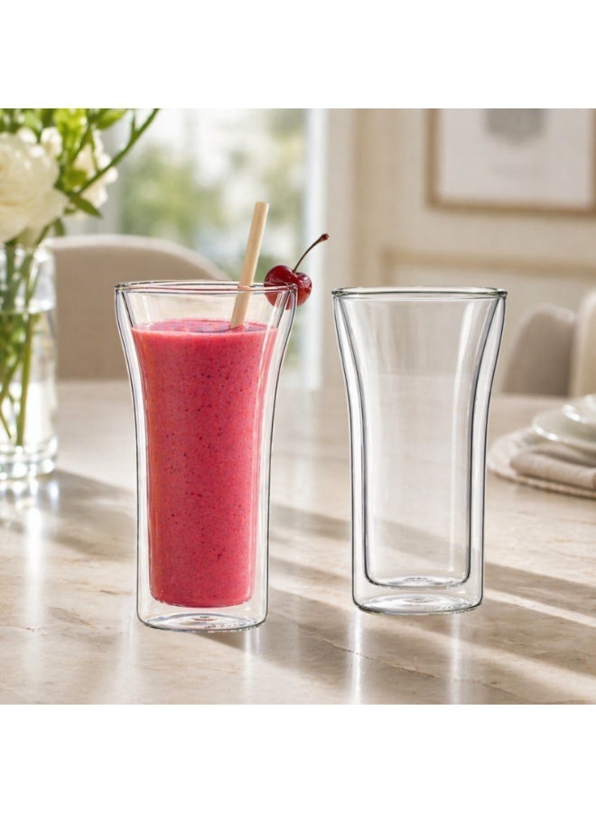 BLACKSTONE Double Wall Borosilicate Tall Glass Set of 2, 400ml, Clear Glass Cups for Cold Coffee, Iced Americano Latte Drinks and Fresh Juice, DG502 - Image 2