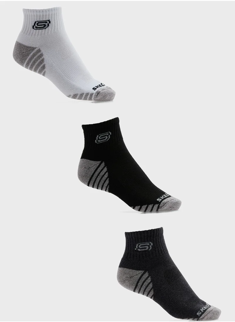 SKECHERS 3 Pack Terry Qtr Crew Socks