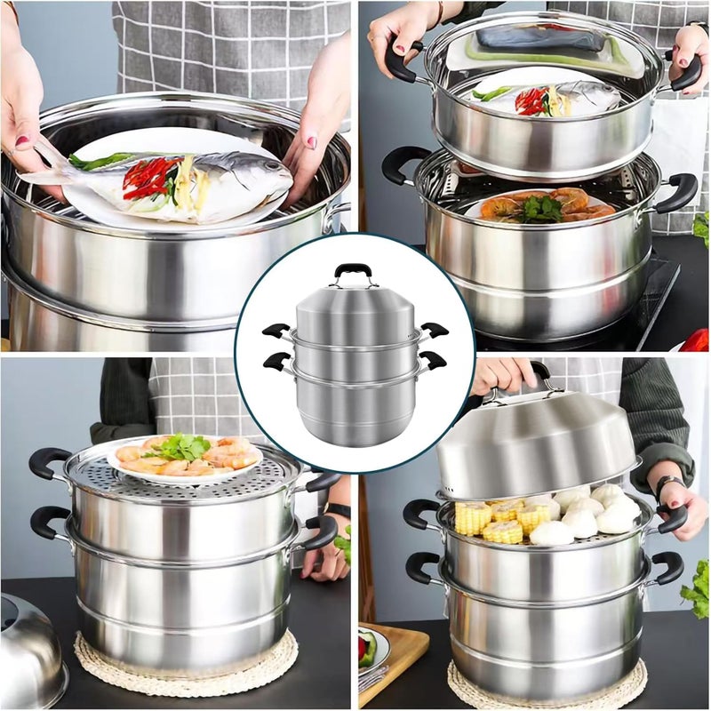 MANO Steamer Pot for Cooking 14.2 inch Steam Pots with Lid 2-tier Stainless Steel Steaming Pot Multipurpose Cookware with Handle for Vegetable, Dumpling, Stock, Sauce, Foodâ€¦ - Image 5