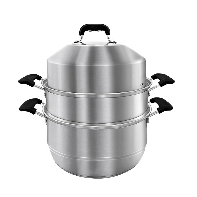 MANO Steamer Pot for Cooking 14.2 inch Steam Pots with Lid 2-tier Stainless Steel Steaming Pot Multipurpose Cookware with Handle for Vegetable, Dumpling, Stock, Sauce, Foodâ€¦ - Image 2