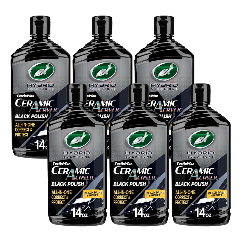 TurtleWax Hybrid Solutions Ceramic Acrylic Black Car Polish and Wax, Car Scratch Remover & Car Paint Restorer for Black Cars, Deep Shine, Ceramic Coating Protection & Water Beading, 14 oz (Pack of 6) - Image 1