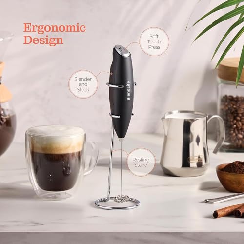 BlendLife Handheld Milk Frother | Battery-Operated Stainless Steel Mixer with Stand | Perfect for Milk, Coffee, Lattes, Cappuccinos, Frappes, Matcha & Hot Chocolate | Versatile Egg Beater | Black - Image 3