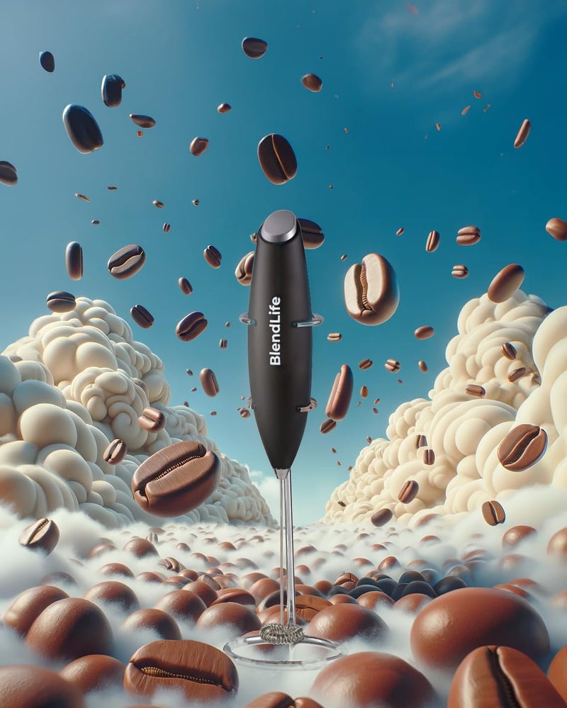 BlendLife Handheld Milk Frother | Battery-Operated Stainless Steel Mixer with Stand | Perfect for Milk, Coffee, Lattes, Cappuccinos, Frappes, Matcha & Hot Chocolate | Versatile Egg Beater | Black - Image 4