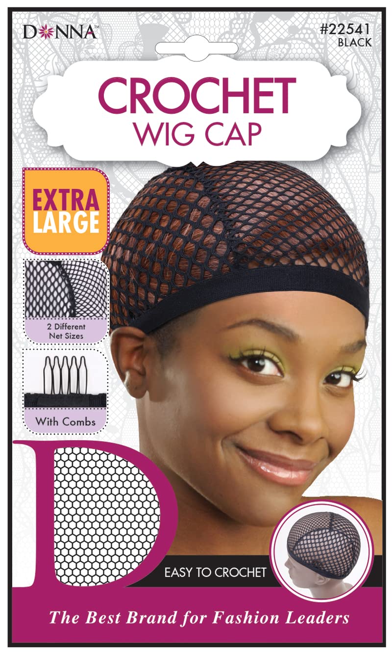 DONNA XL Crochet Wig Cap with Combs â€“ Extra Large Net Cap for Crochet Braids, Wig Making, and Weaves, Dual Net Size for Secure Fit and Easy Installation, Breathable Stretch Fabric for Comfort, Black - Image 1
