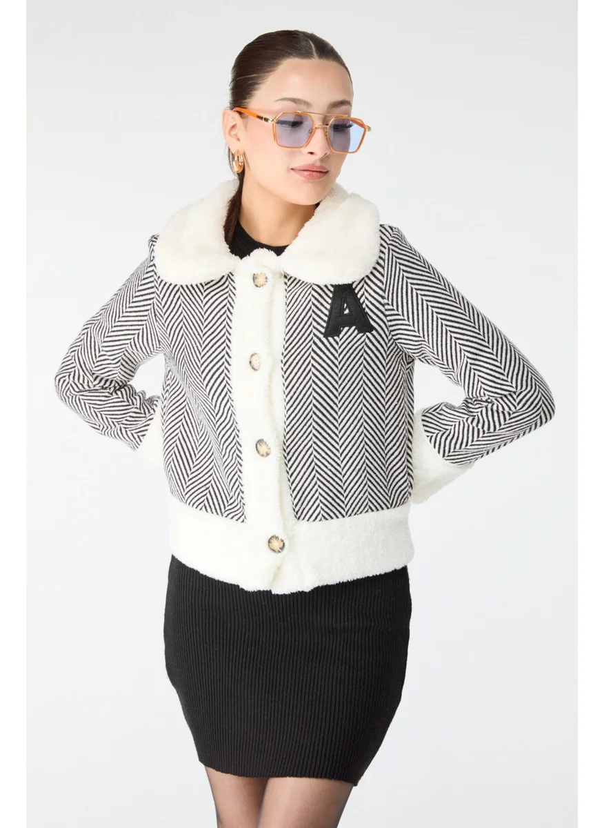 Tofisa 13096-White Printed Plush Jacket