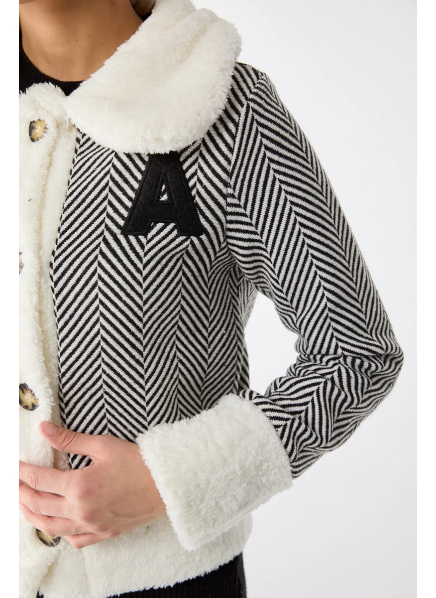 Tofisa 13096-White Printed Plush Jacket