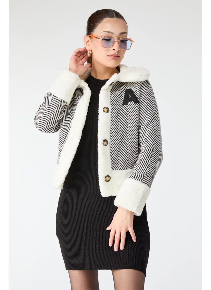 Tofisa 13096-White Printed Plush Jacket