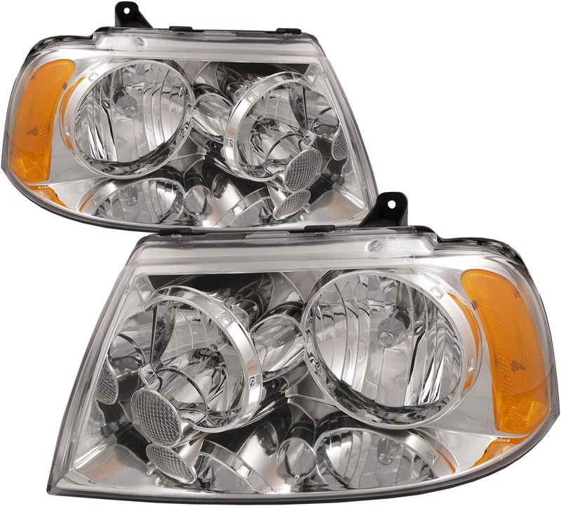 HEADLIGHTSDEPOT Chrome Housing Halogen Headlights for Lincoln Navigator 2003-2006 - Image 1