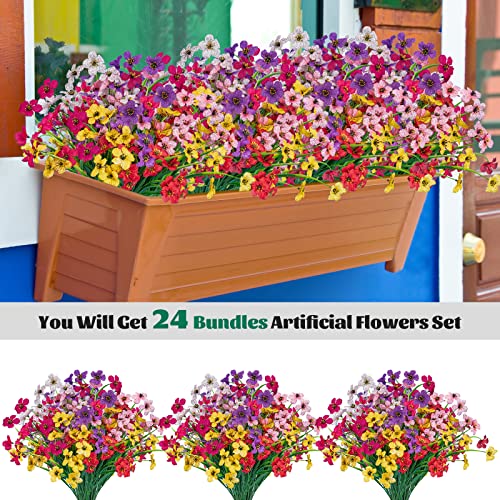 Lnoicy 24 Pcs Artificial Flowers for Outdoor,Plastic Flowers Decoration, UV Resistant Faux Flowers Shrubs, Artificial Plants for Indoor Outside Garden Home Wedding Farmhouse（6 Color） - Image 3