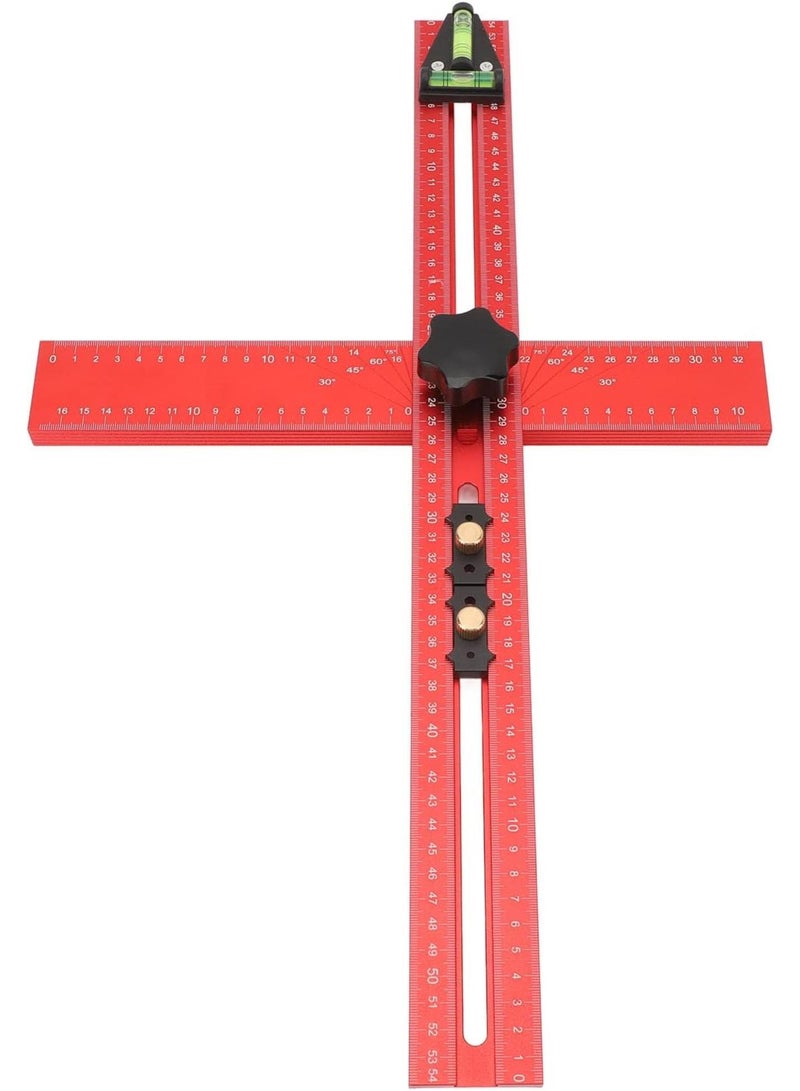 GGOOT Adjustable 4-in-1 Drilling Positioning Ruler T Square Measuring Tool, 35cm/13.78in Cabinet Hardware Jig Marking Gauge Tools for Woodworking, Cabinet Drawer Door Hole Drilling - Image 1