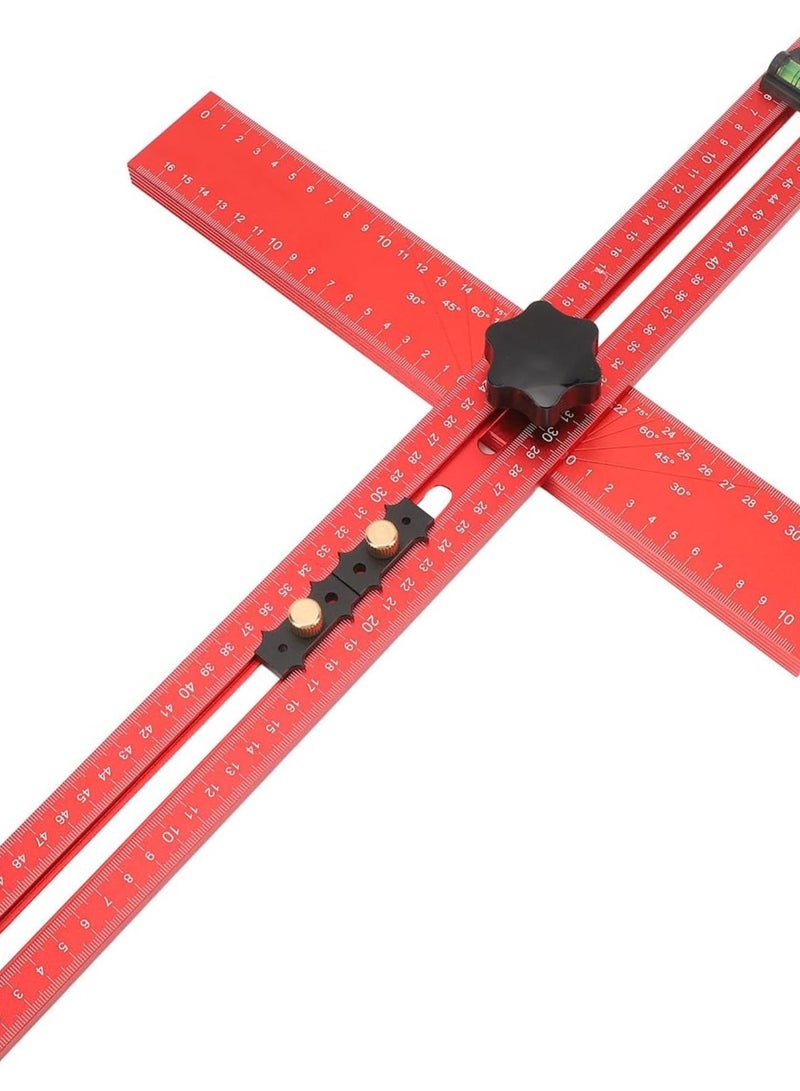 GGOOT Adjustable 4-in-1 Drilling Positioning Ruler T Square Measuring Tool, 35cm/13.78in Cabinet Hardware Jig Marking Gauge Tools for Woodworking, Cabinet Drawer Door Hole Drilling - Image 4