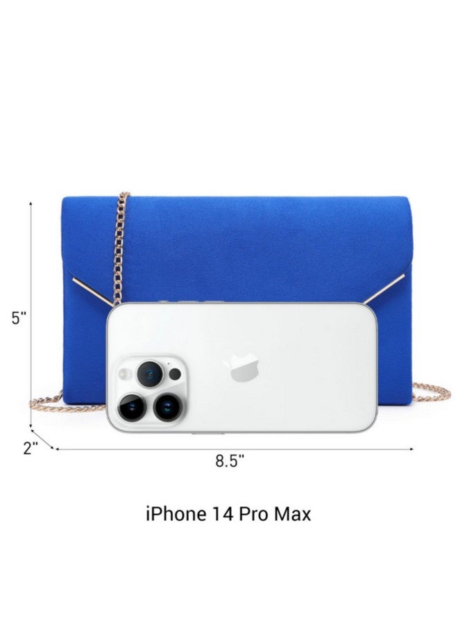 DASEIN Ladies' Velvet Evening Clutch Handbag Formal Party Clutch For Women With Chain Strap (Blue) - Image 5