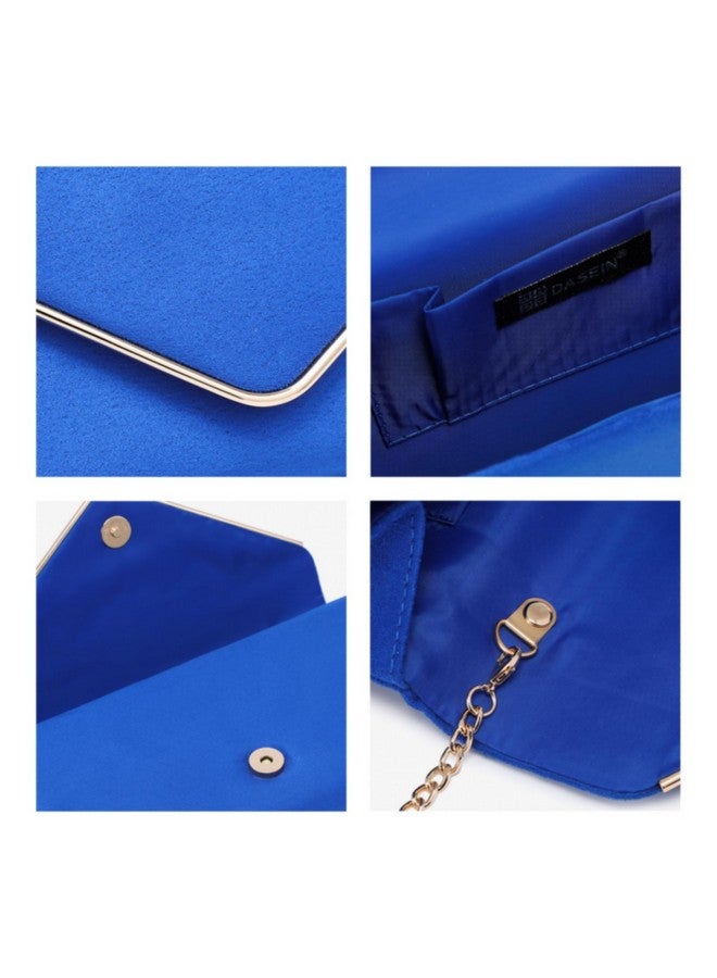 DASEIN Ladies' Velvet Evening Clutch Handbag Formal Party Clutch For Women With Chain Strap (Blue) - Image 3