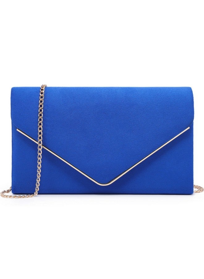 DASEIN Ladies' Velvet Evening Clutch Handbag Formal Party Clutch For Women With Chain Strap (Blue) - Image 1