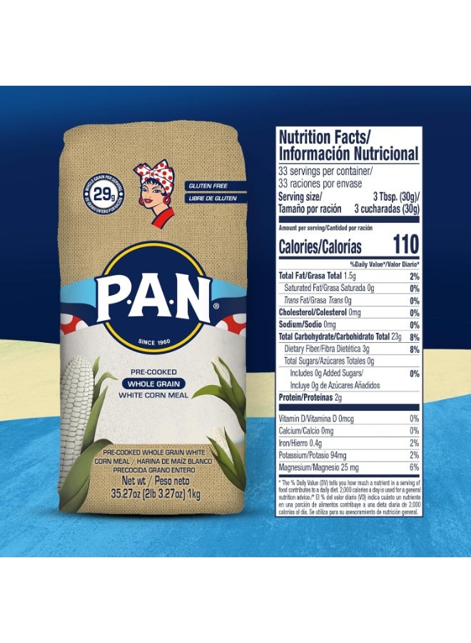 P.A.N Pre Cooked Whole Grain White Corn Meal Gluten Free Flour 1Kg - Image 2
