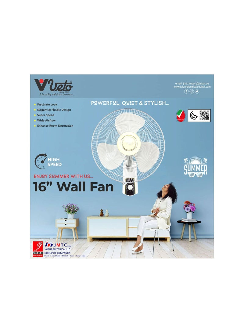 Veto مروحة حائط فيتو مقاس 16 بوصة تعمل بهدوء، مع وحدة تحكم في السرعة | مثالية للمكتب وغرفة النوم وغرفة الدراسة وغرفة المعيشة والمزيد - Image 3