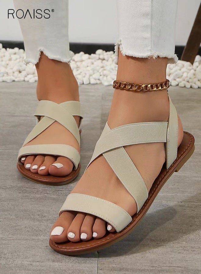 roaiss Women Flat Sandals, Open Toe Sandals with Non Slip Sole, Casual Summer Slip On Slingback Sandals for Ladies, Suitable for Daily Walking, Beach and Vacation - Image 1