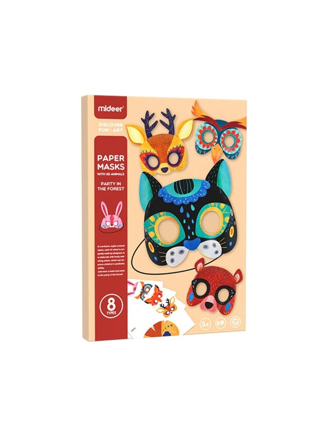 MiDeer Paper Mask Party In The Forest – DIY Animal Mask Craft Kit for Kids Age 5+, 8 Cute Forest Animal Masks with Elastic Bands, Creative Dress Up Role Play Party Activity Toy - Image 1
