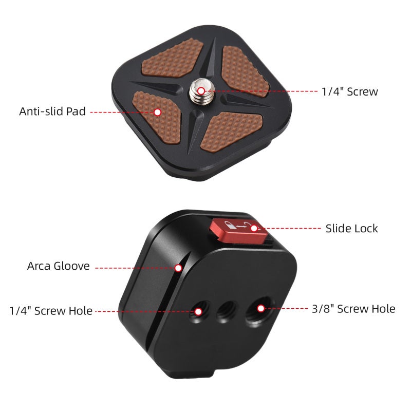 Quick Release Plate: Black Aluminum Alloy 1/4 Inch Screw Side Lock Design - Versatile Mounting Options QR Plate for DSLR Camera Outdoor Photography - Image 2