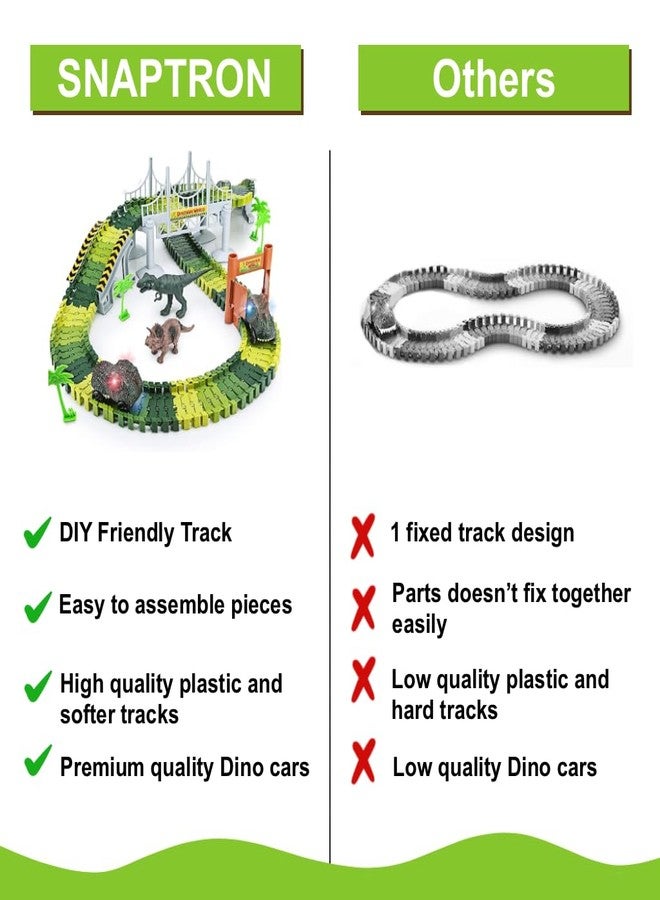 Snaptron Dinosaur Toy Train Set for Kids 142 Pcs - Dinosaur Race Track Set with Flexible Track, 2 Toy Cars & Dinosaurs - Big Size STEM Toy Set for Boys Girls 3-8 Years (Dino Track) - Image 3