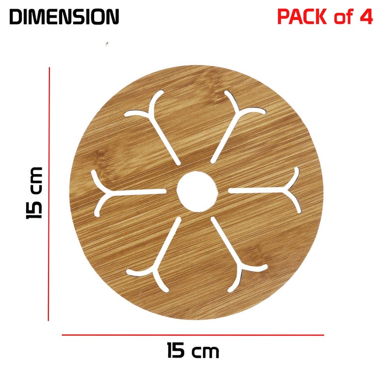 HOKIPO® Eco-Friendly Bamboo Wooden Coasters for Home Pan Pot Holder for Dining Table Heat Pad for Kitchen - Pack of 4 (AR2925) - Image 3