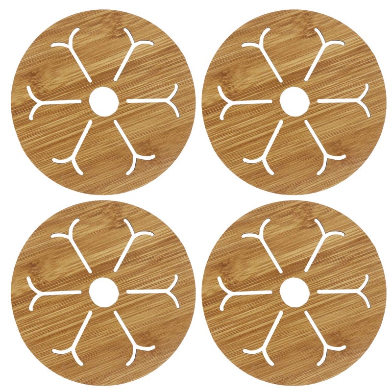 HOKIPO® Eco-Friendly Bamboo Wooden Coasters for Home Pan Pot Holder for Dining Table Heat Pad for Kitchen - Pack of 4 (AR2925) - Image 1