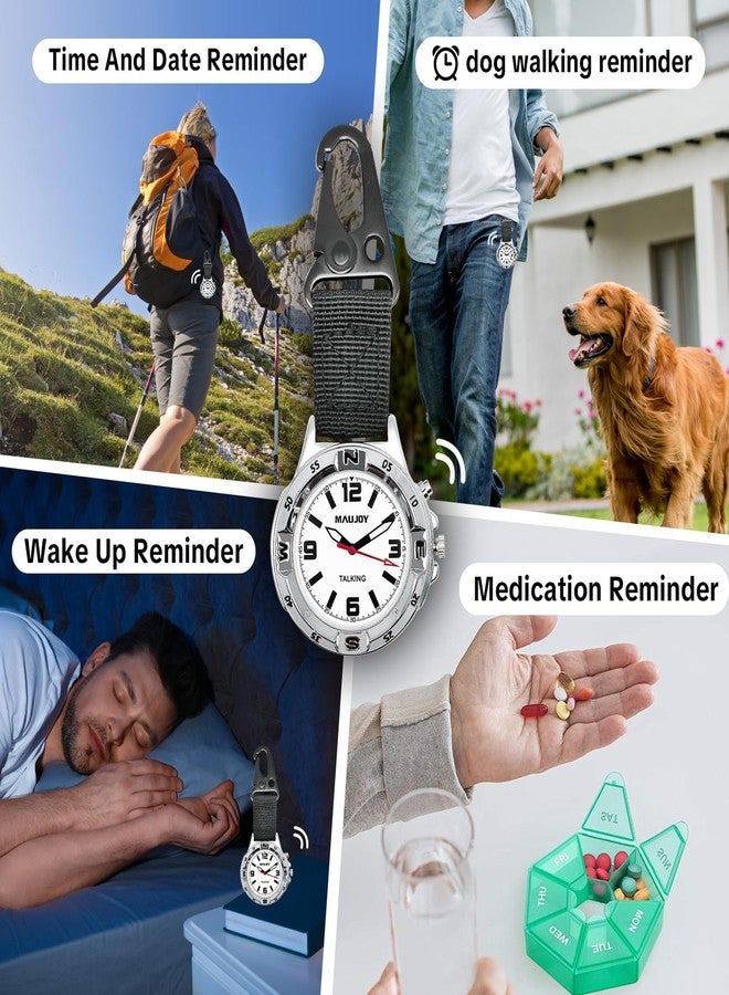 MAUJOY American English Talking Carabiner Watch, Clip-On Keychain Pocket Watch with Loud Voice, Time/Date/Alarm Function, Large Analog Display for Elderly, Visually Impaired, Blind, Outdoor Sports & Nurses - Image 5
