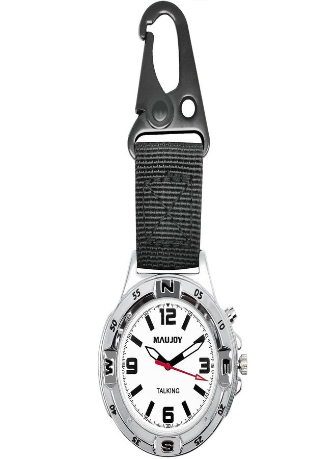 MAUJOY American English Talking Carabiner Watch, Clip-On Keychain Pocket Watch with Loud Voice, Time/Date/Alarm Function, Large Analog Display for Elderly, Visually Impaired, Blind, Outdoor Sports & Nurses - Image 1