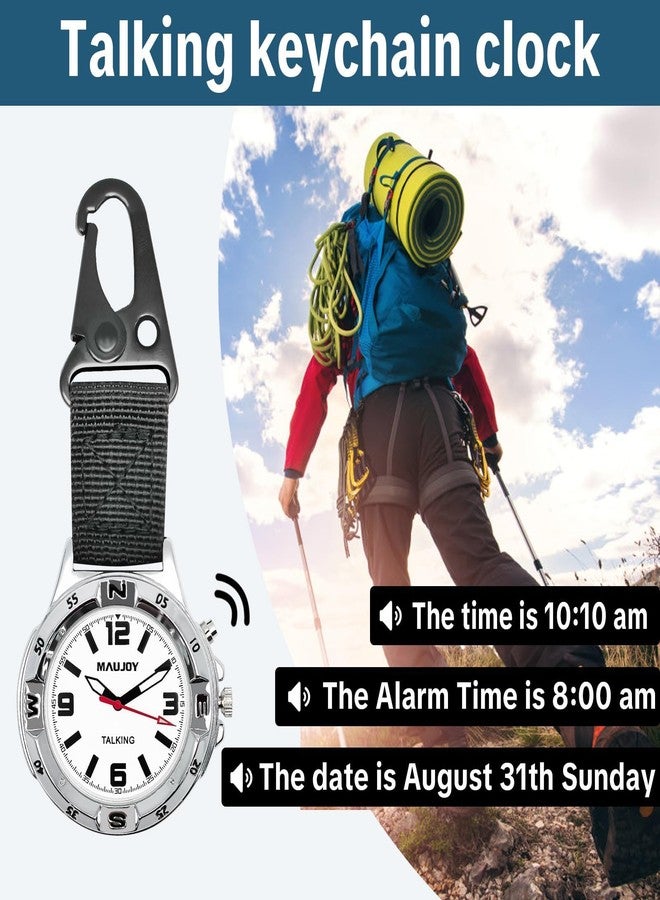 MAUJOY American English Talking Carabiner Watch, Clip-On Keychain Pocket Watch with Loud Voice, Time/Date/Alarm Function, Large Analog Display for Elderly, Visually Impaired, Blind, Outdoor Sports & Nurses - Image 2