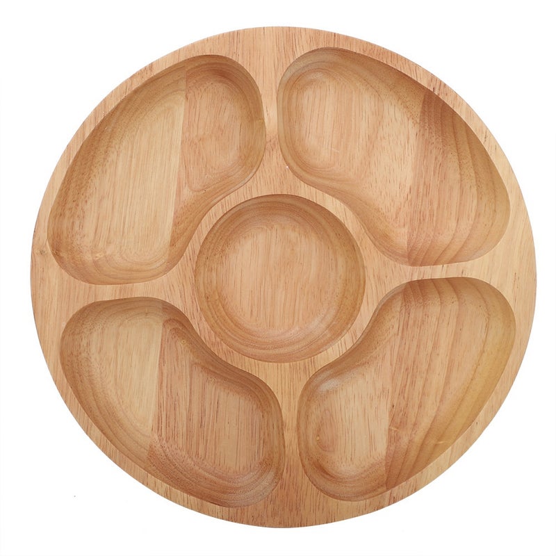Wooden Round Shape Food Divided Plate Dessert Snack Sub grid Dish Tableware Tray (25cm) - Image 2