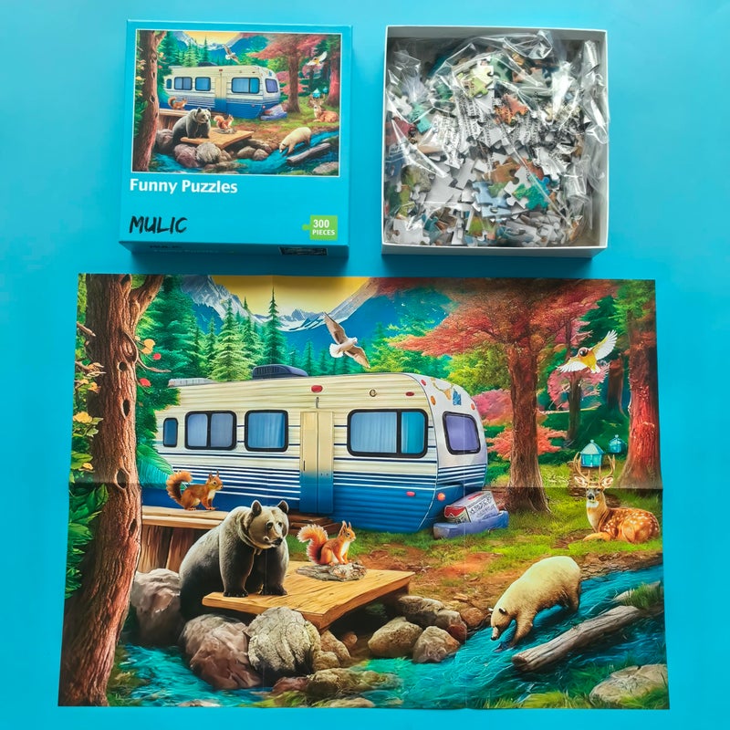 Mulic 300 Pieces Jigsaw Puzzles for Adults - Puzzles for Kids Ages 6-8 8-10 10-12 - Large Piece Puzzles for Seniors - Forest Bear Adventure - Image 4