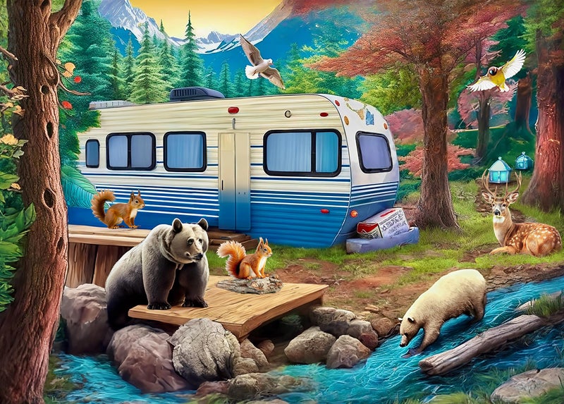 Mulic 300 Pieces Jigsaw Puzzles for Adults - Puzzles for Kids Ages 6-8 8-10 10-12 - Large Piece Puzzles for Seniors - Forest Bear Adventure - Image 1