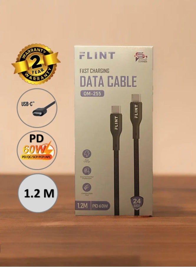 Flint Type C to Type C fabric cable 60W 1.2M - Image 1