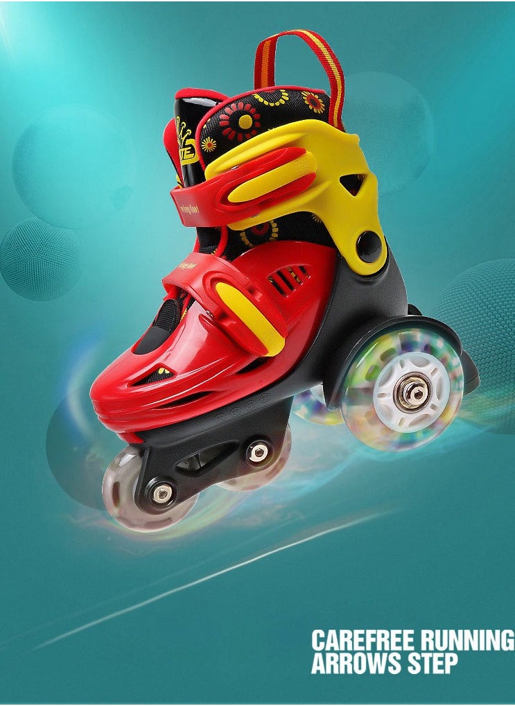General - Children's Roller Skates Set - Double Row Flash Wheel for Boys and Girls (3-8 Years Old) - Includes Shoes, Protective Gear, Backpack, and Barricade. - Image 1
