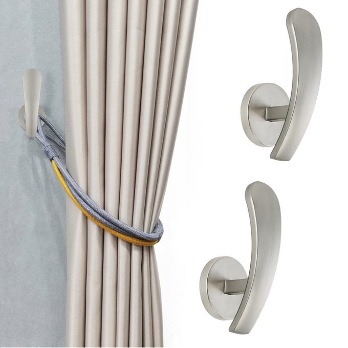 Curtain Holdback 2pcs Wall Mounted Drapery Tiebacks with Screws Decorative Drapery Metal Hook Wall Hanger Silver
