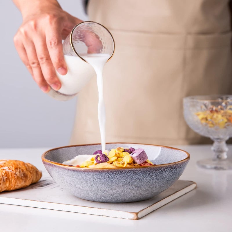 AmorArc Ceramic Cereal Bowls Set of 6, 24 oz Handcrafted Stoneware Soup Bowls Set for Cereal Soup Salad Noodle Snacks, Modern Kitchen bowls for Gift, Dishwasher & Microwave Safe, Reactive Glaze Blue - Image 4