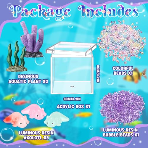 Vertintong Axolotl DIY Tank Axolotl Craft with 3 Pcs Mini Axolotl Figures Axolotl Beads Axolotl Gift Set Axolotl Charms 32 Acrylic TankMacaron ColorStylish - Image 5
