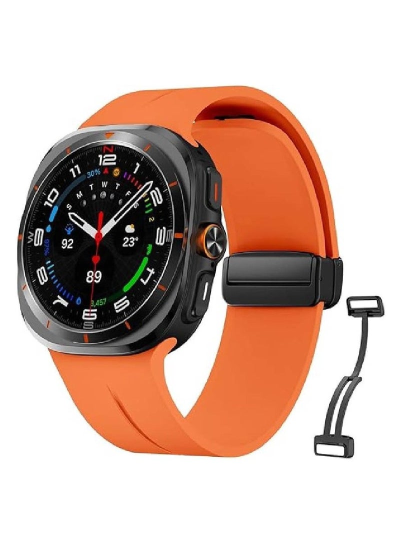 Beauenty Soft Silicone Watch Band with Magnetic Buckle Sport Watch Strap for Samsung Galaxy Watch Ultra Bands 47mm, Magnetic Silicone Band Compatible with Galaxy Watch 7 Ultra Band (Orange) - Image 1