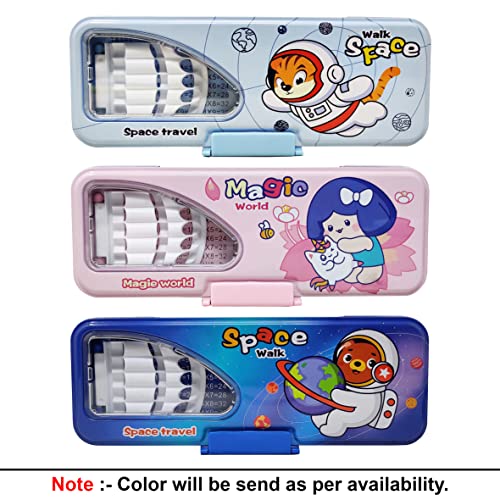 PARTEET Combo (Pack of 6 Items) 1 Metal Pencil Box, 2Pencil, 1 Scale, 1Sharpner, 1 Pen, 1Correction Tape for Kids (Assorted Colour) - Image 5