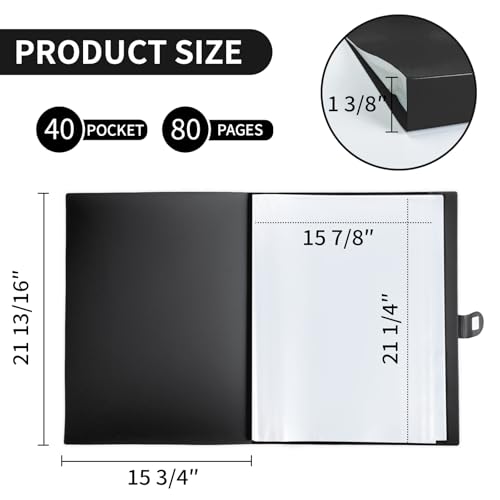 JJRING 16x22 Art Portfolio Folder for Diamond Painting 40Pocket Portfolio Binder Featuring Clear Plastic Sleeves Display Book with Handle for Artwork and Document Storage Black - Image 3