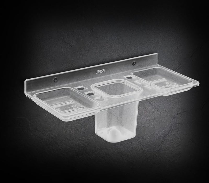 Lipka Unbreakable ABS 4-in-1 Wall Mounted Bathroom Shelf Tray | Double Soap Dish, Toothbrush & Tumbler Holder | Multipurpose Storage Rack for Bathroom, Kitchen, Wash Basin, Shower & Toilet Use - Image 3