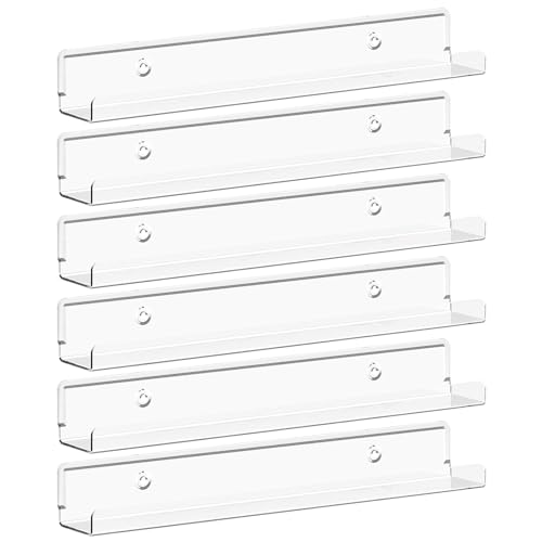 Lifewit Narrow Floating Shelves for Vinyl Record 6 Pack 12 Clear Wall Shelves for Nail PolishBookPictureMakeup Acrylic Wall Display Shelf Organizer for Bedroom Living Room Bathroom Decor - Image 1
