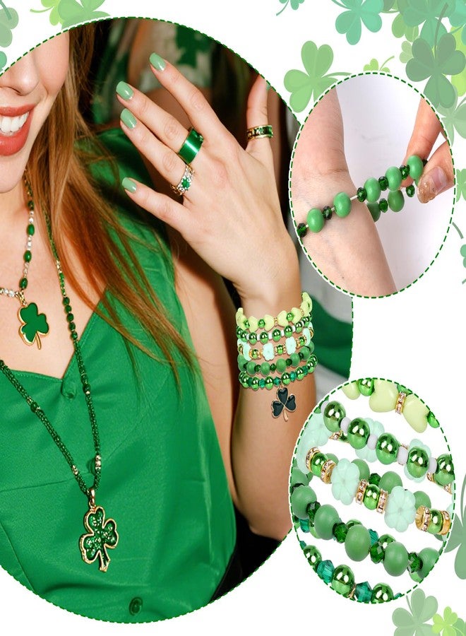 cnomg St.Patrick's Day Bracelet Stackable Beaded Stretch Bracelet Clover Green Beaded for Party Gifts Holiday Accessory - Image 4